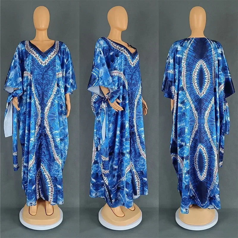 African Retro Long Robe Dress with Headscarf