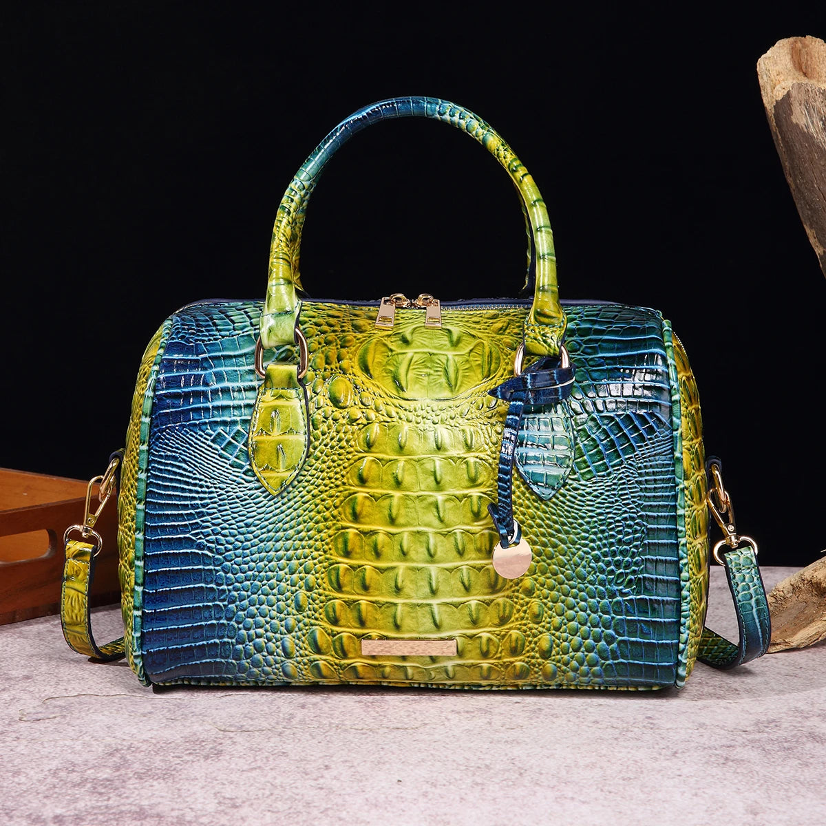 The Ombre Crocodile Embossed Boston Handbag