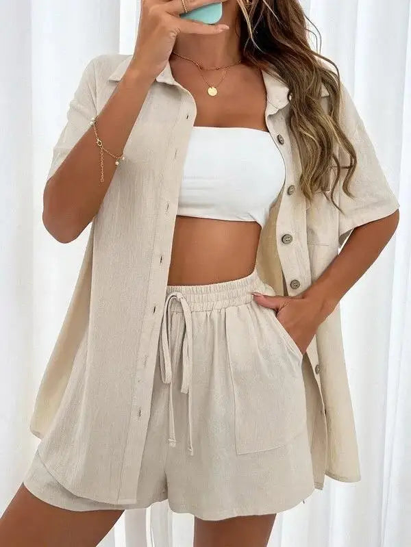 Stay Cool & Stylish This Summer – Women's Cotton Linen Two-Piece Set