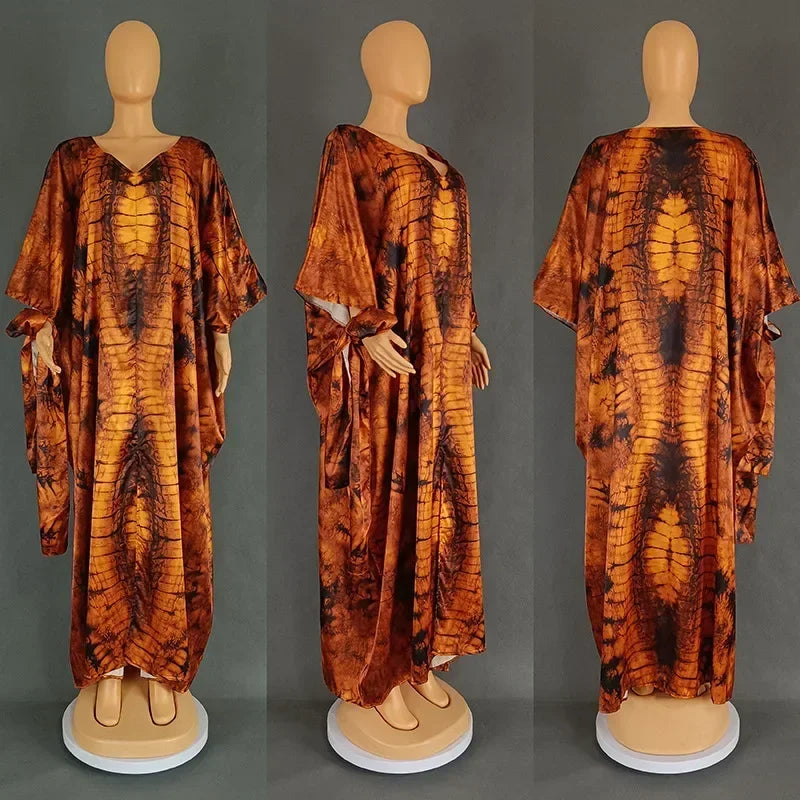 African Retro Long Robe Dress with Headscarf