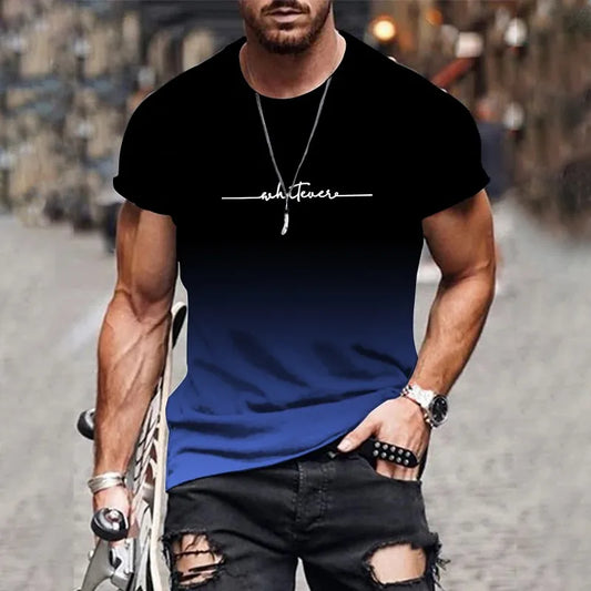 New Men’s Gradient Letter Print T-Shirt
