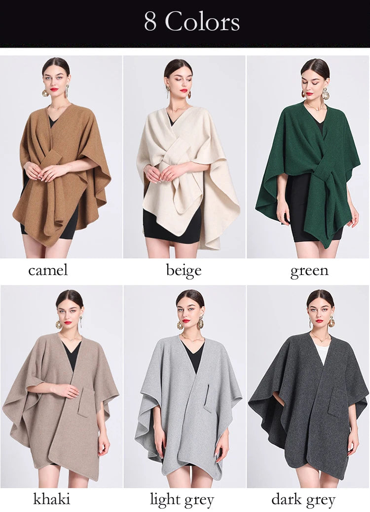 Fashion Side Strap Wool-Blend Poncho Cape – Autumn/Winter Women’s Cardigan Shawl Cloak