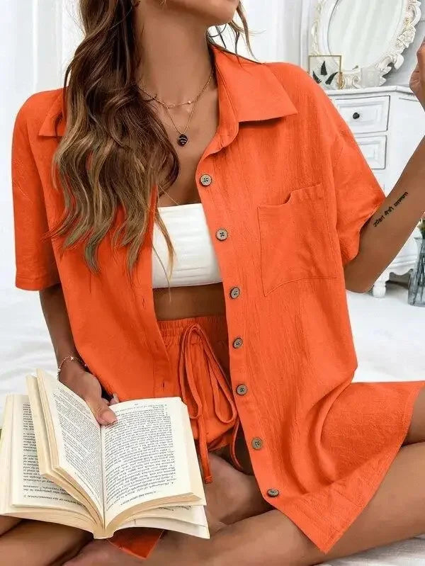 Stay Cool & Stylish This Summer – Women's Cotton Linen Two-Piece Set