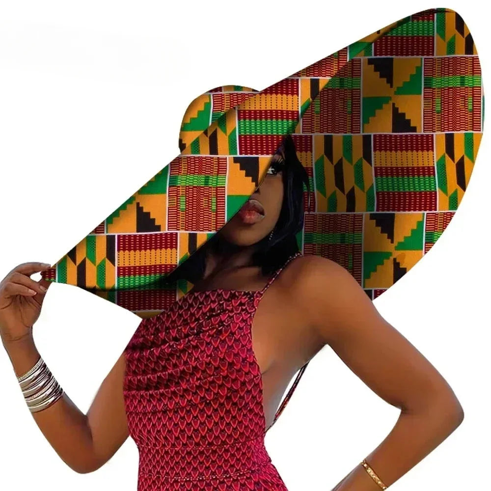 African Women Summer Beach Hat โ Large Brim Ankara Sun Hat