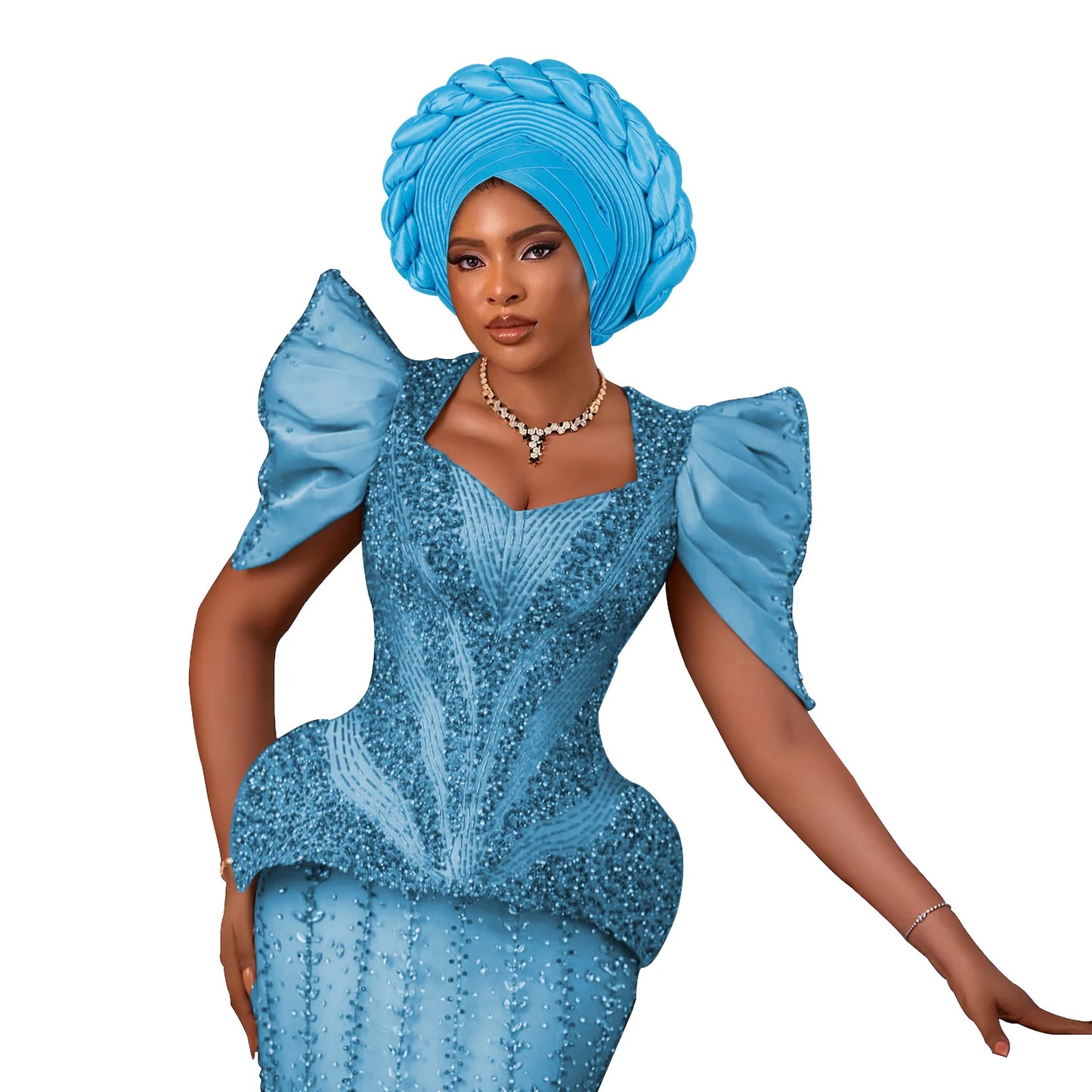 African Auto Gele Headtie – Aso Oke Nigerian Wedding & Party Head Wrap