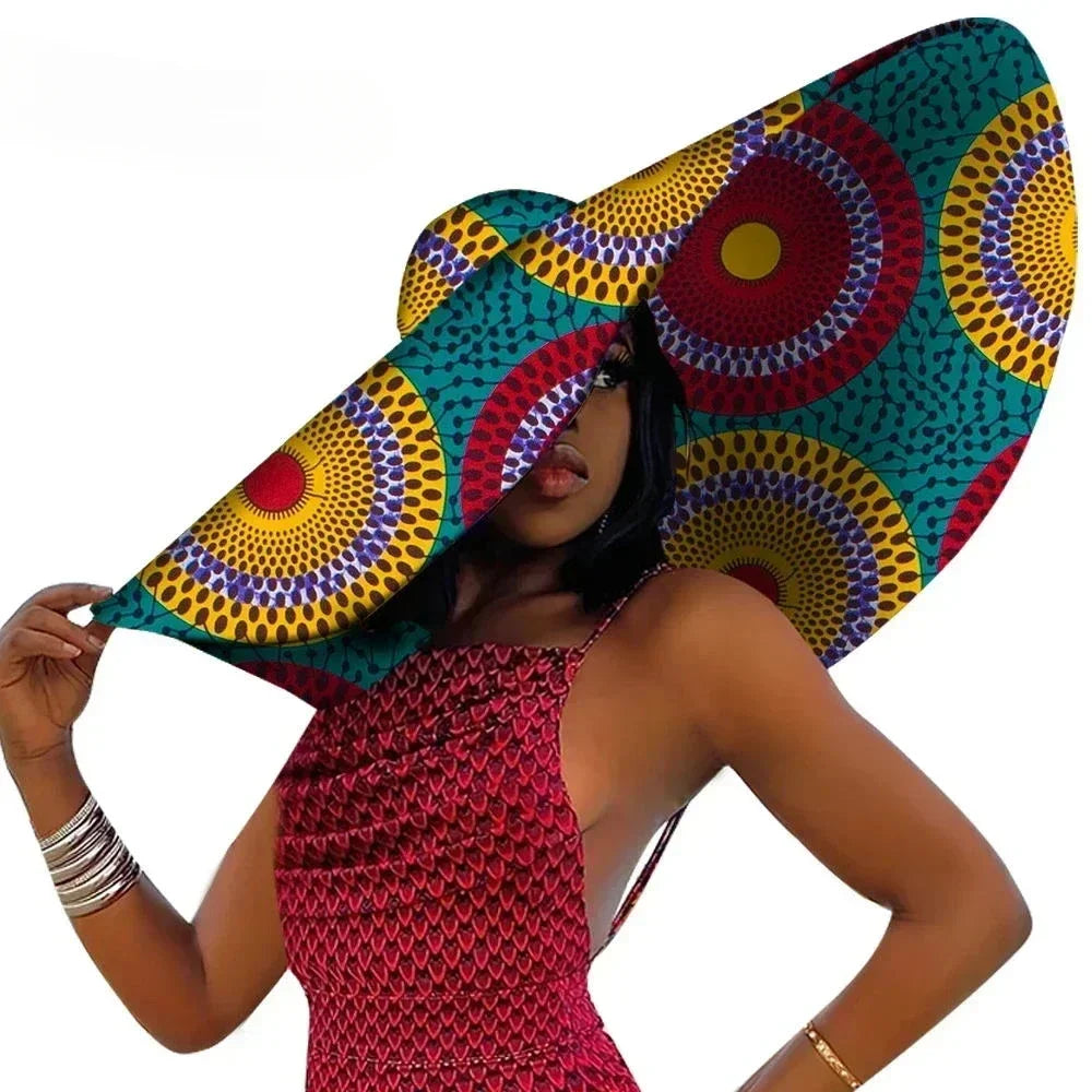African Women Summer Beach Hat โ Large Brim Ankara Sun Hat
