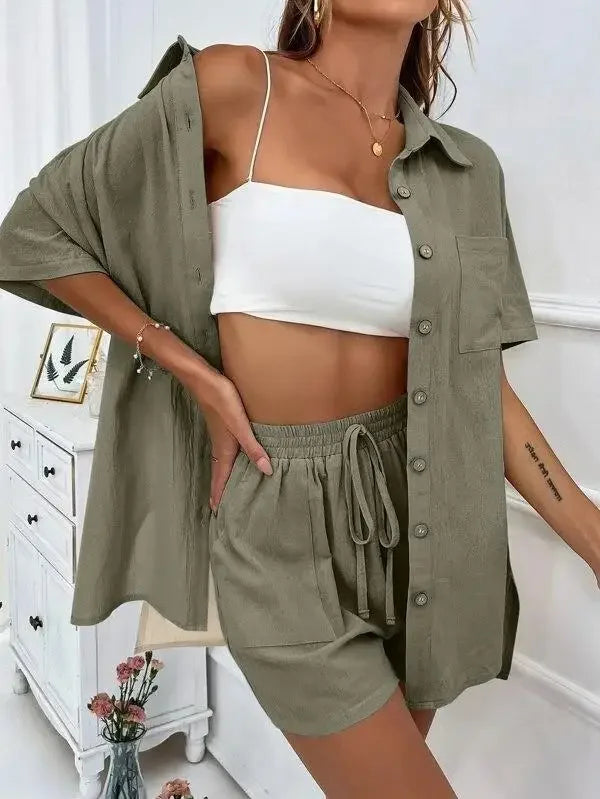Stay Cool & Stylish This Summer – Women's Cotton Linen Two-Piece Set