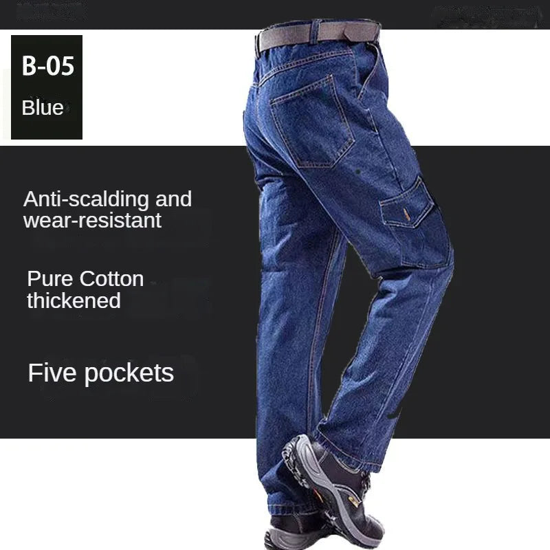 Men's Workwear Overalls Pants – Durable, Thickened Cotton Denim with Multiple Pockets