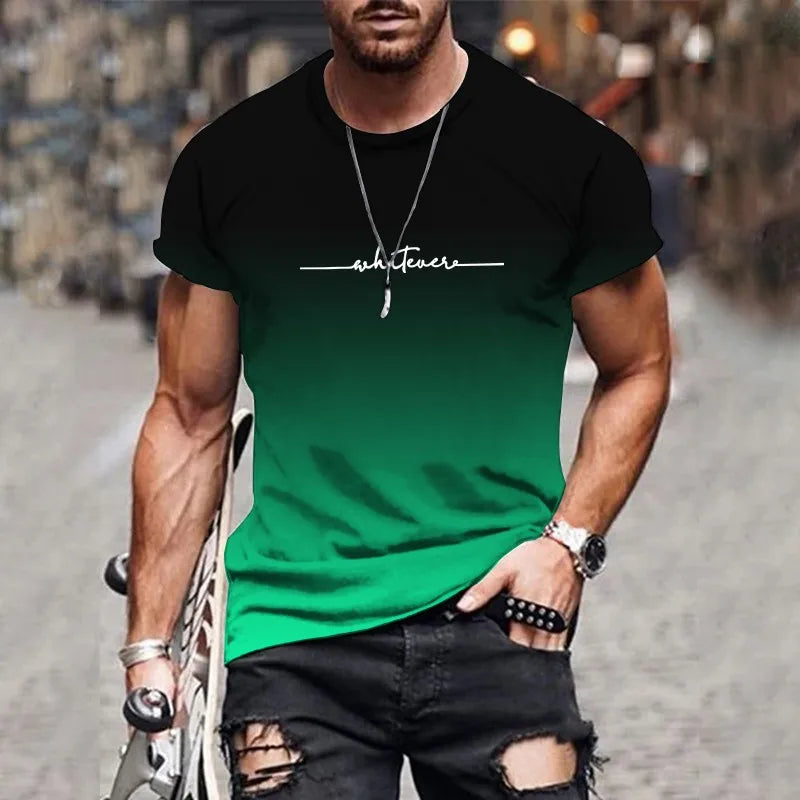 New Men’s Gradient Letter Print T-Shirt