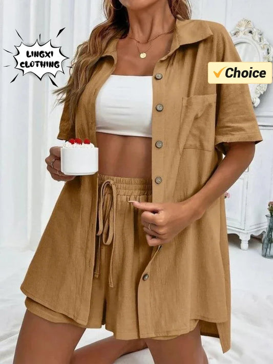 Stay Cool & Stylish This Summer – Women's Cotton Linen Two-Piece Set