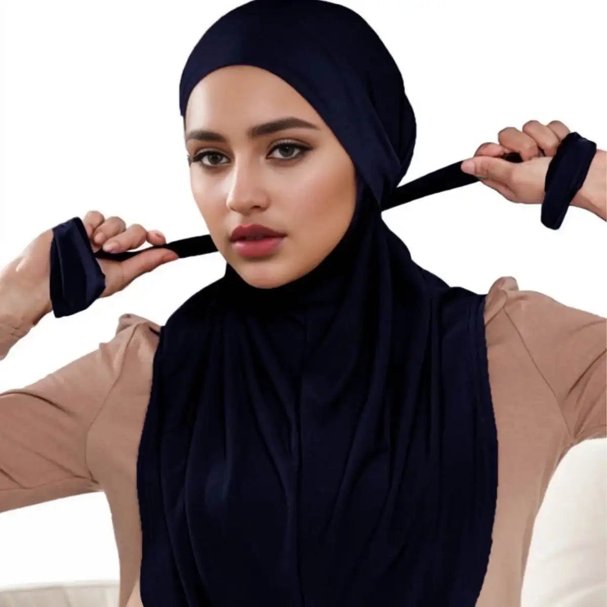 Malaysian Solid Modal Jersey Instant Hijab with Strap – Casual Headscarf for Muslim Women