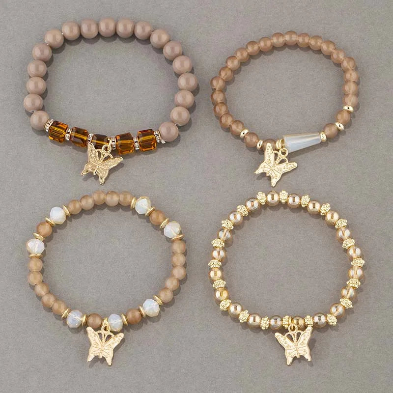 4-Piece Trendy Butterfly Beaded Bracelet Set for Women