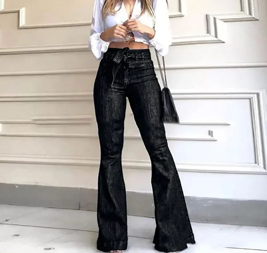 Women's High-Waist Flare Jeans – Streetwear Slim Fit