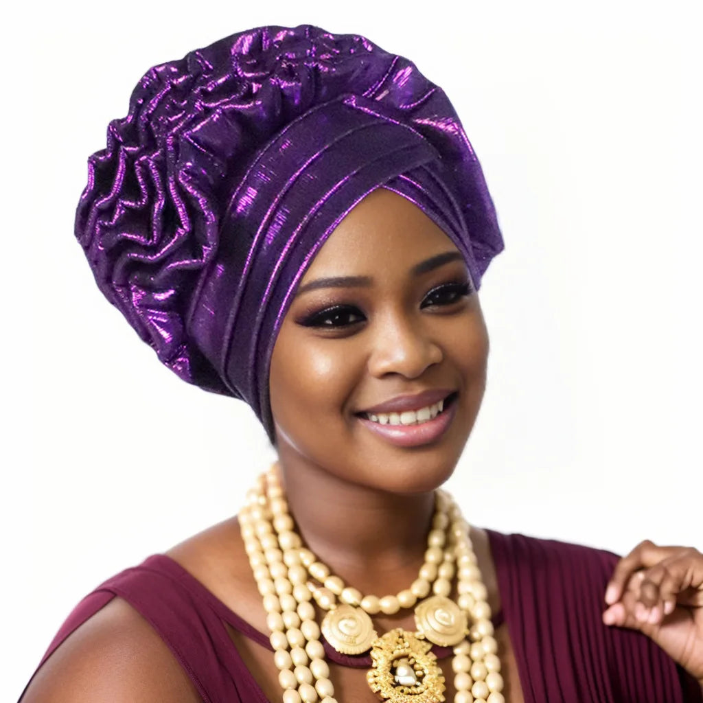 Glitter Ruffled Turban Hijab Bonnet for Women
