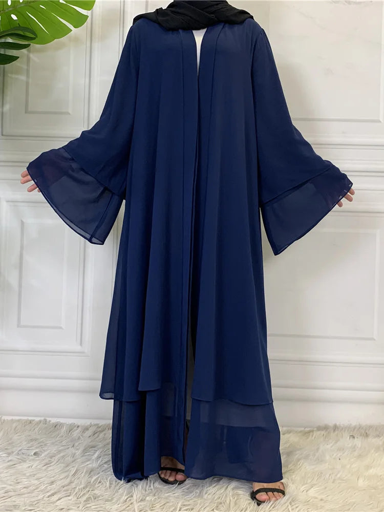 Latest Muslim Abaya – Two-Layer Chiffon Elegant Cardigan Robe for Women