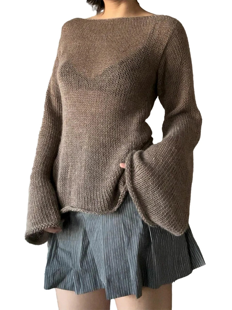 Fashion Women's Tie-Back Sweater – Y2K-Inspired Knit Pullover