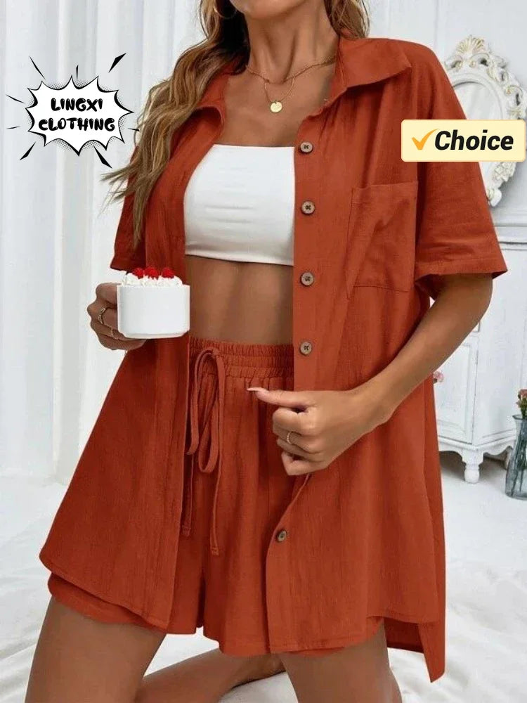Stay Cool & Stylish This Summer – Women's Cotton Linen Two-Piece Set