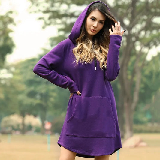 Women’s Oversized Hoodie Dress – Korean Pop Style Casual Long Sweatshirt