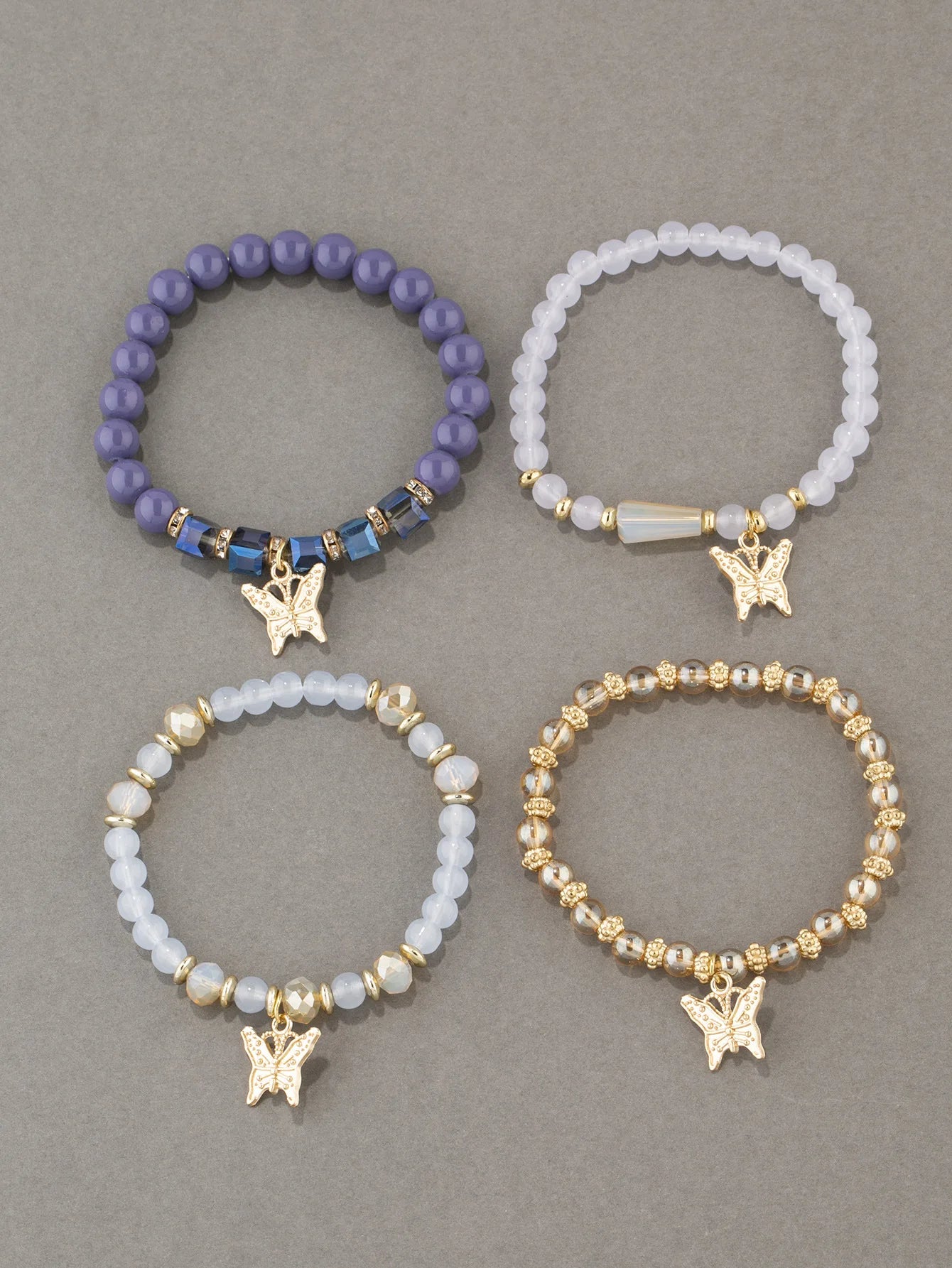4-Piece Trendy Butterfly Beaded Bracelet Set for Women