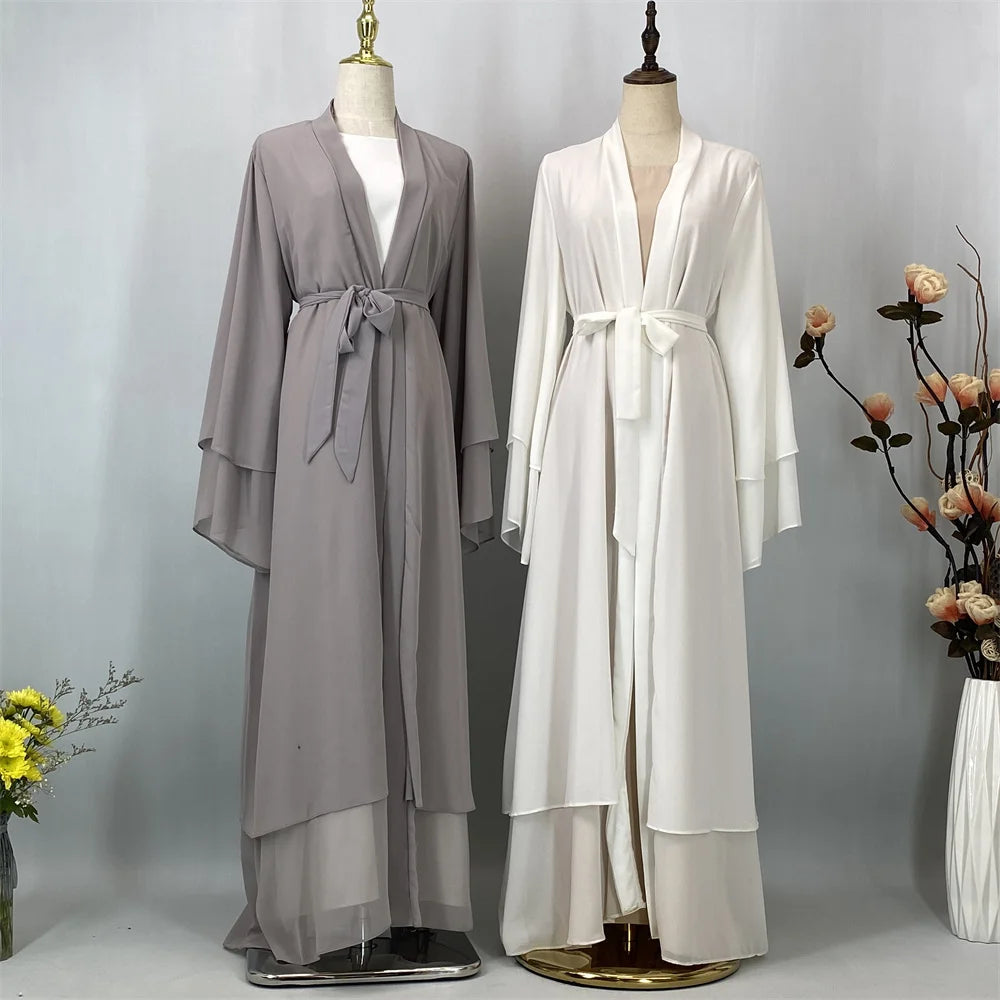 Latest Muslim Abaya – Two-Layer Chiffon Elegant Cardigan Robe for Women