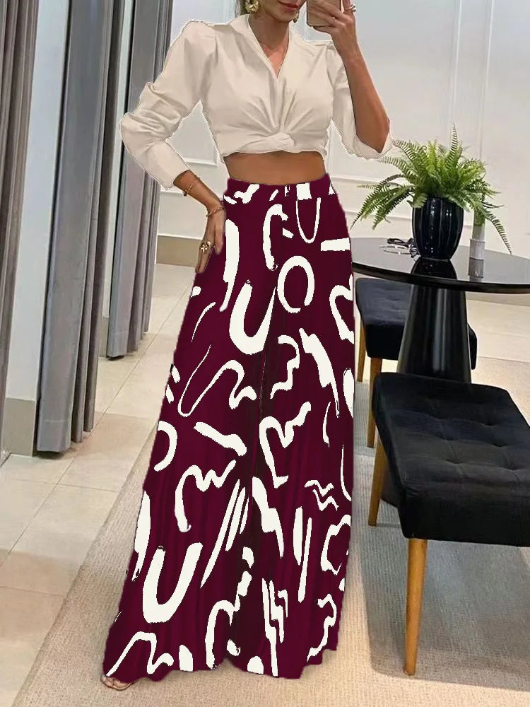 Fashion Colorful Printed Elastic Waist Wide-Leg Pants for Women – Elegant & Effortlessly Chic