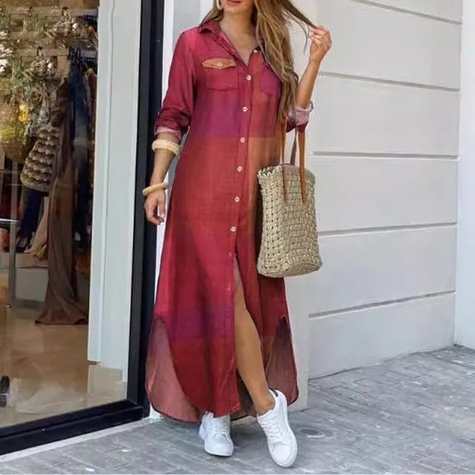 Women's fashion long sleeved shirts skirts long dresses