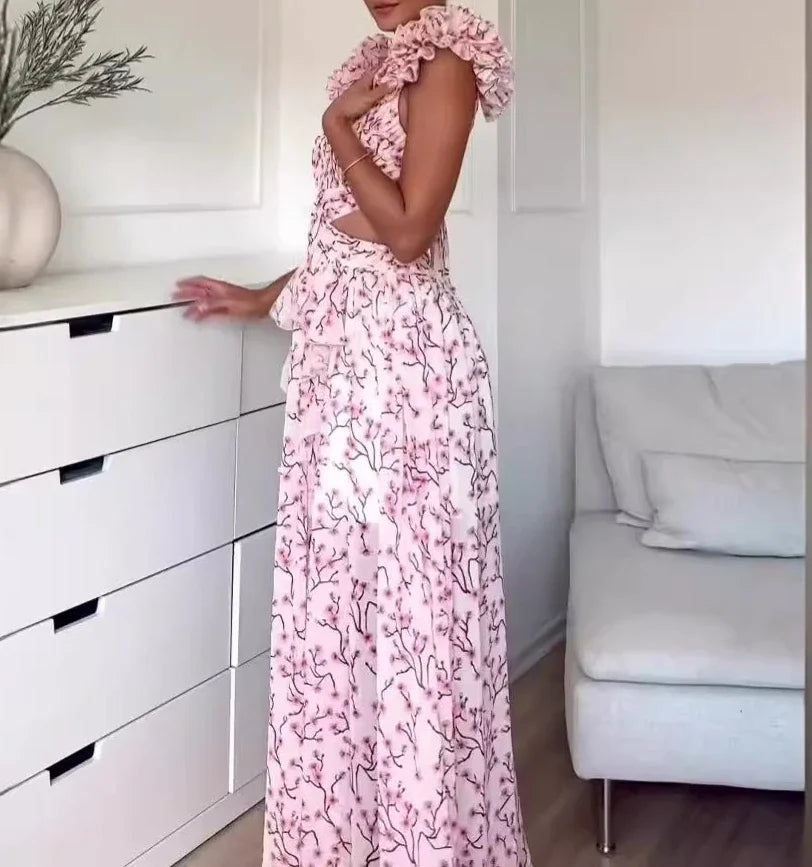 Summer Women's Long Skirt – Elegant Print, Backless & Sleeveless