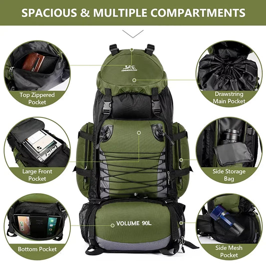 90L Waterproof Hiking & Camping Backpack