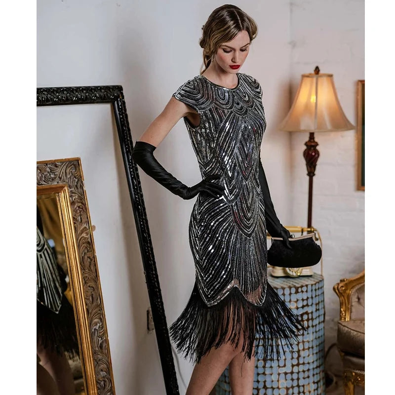 Women's 1920s Vintage Gatsby Long Skirt Flapper Dress