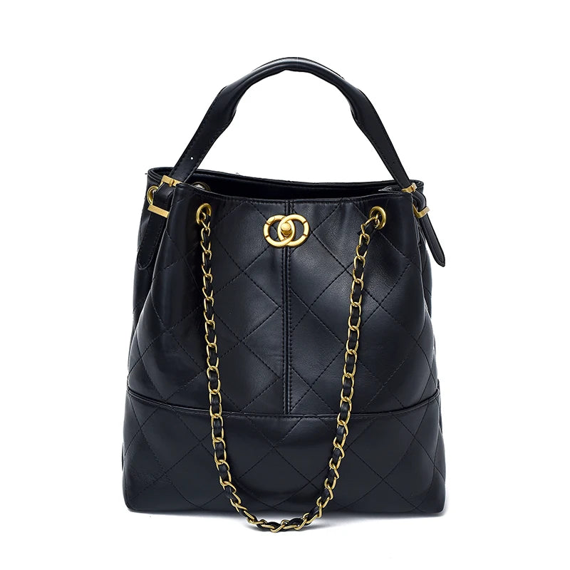 High-End Textured Quilted Chain Satchel Bucket Bag