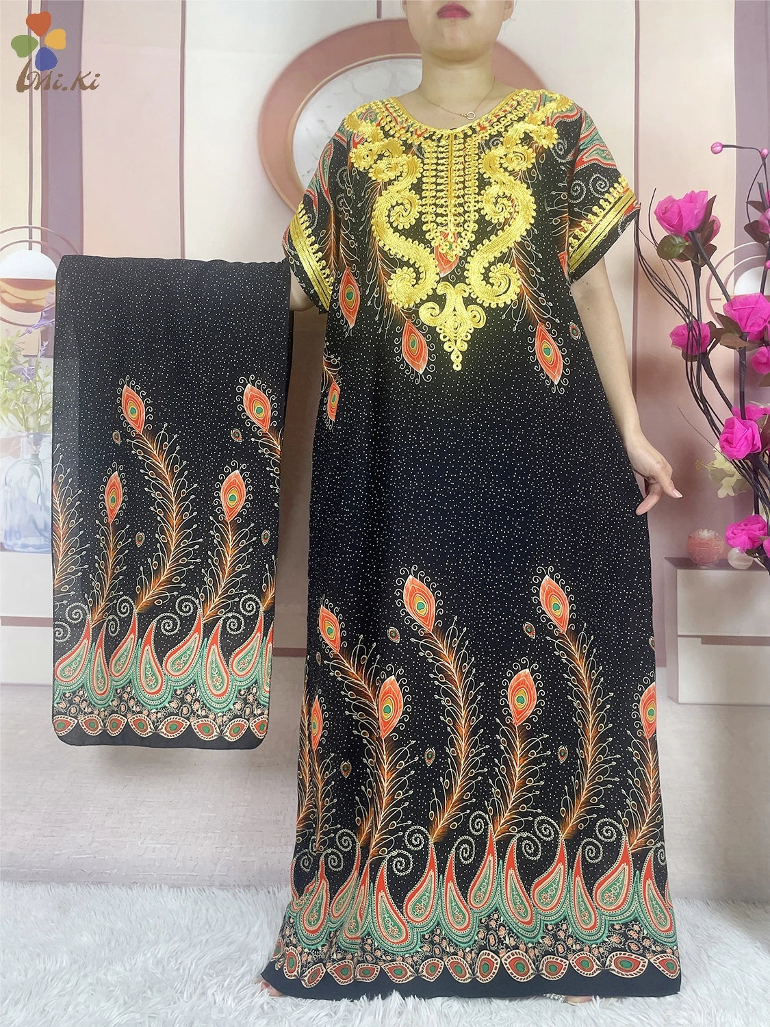 Elegant African Abaya Party Dress – Floral Embroidered Boubou Maxi