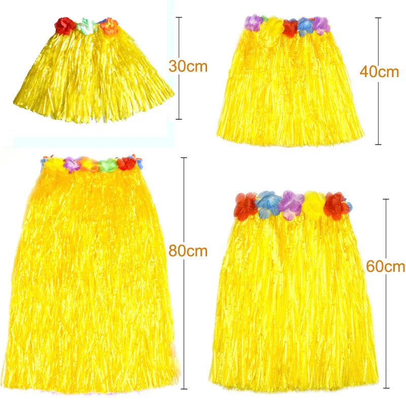 Hawaiian Grass Skirt for Kids – Hula Dance Party Costume, Flamingo Aloha Luau Theme Party Supplies, Hawaiian Party Favors