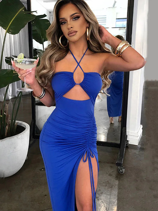Women's Sleeveless Backless Bodycon Midi Dress – Sexy Nightclub & Party Dress