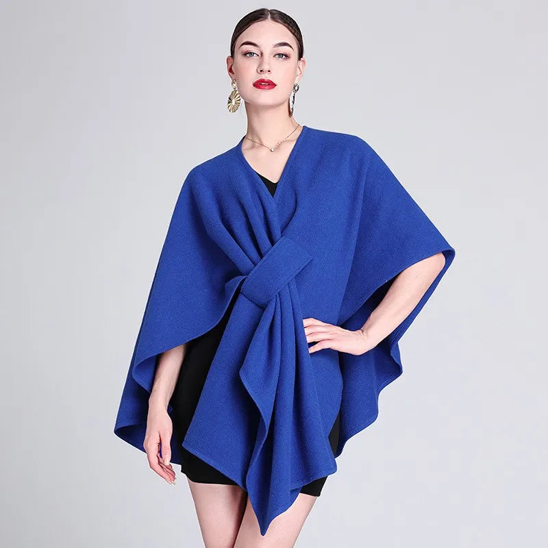 Fashion Side Strap Wool-Blend Poncho Cape – Autumn/Winter Women’s Cardigan Shawl Cloak