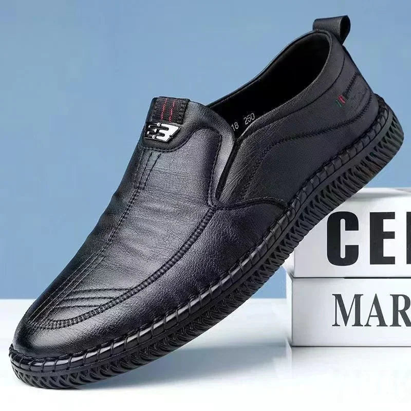 Men’s Leather Breathable Business Loafers – Summer Slip-On Moccasins