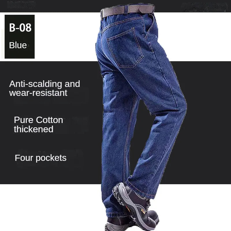 Men's Workwear Overalls Pants – Durable, Thickened Cotton Denim with Multiple Pockets