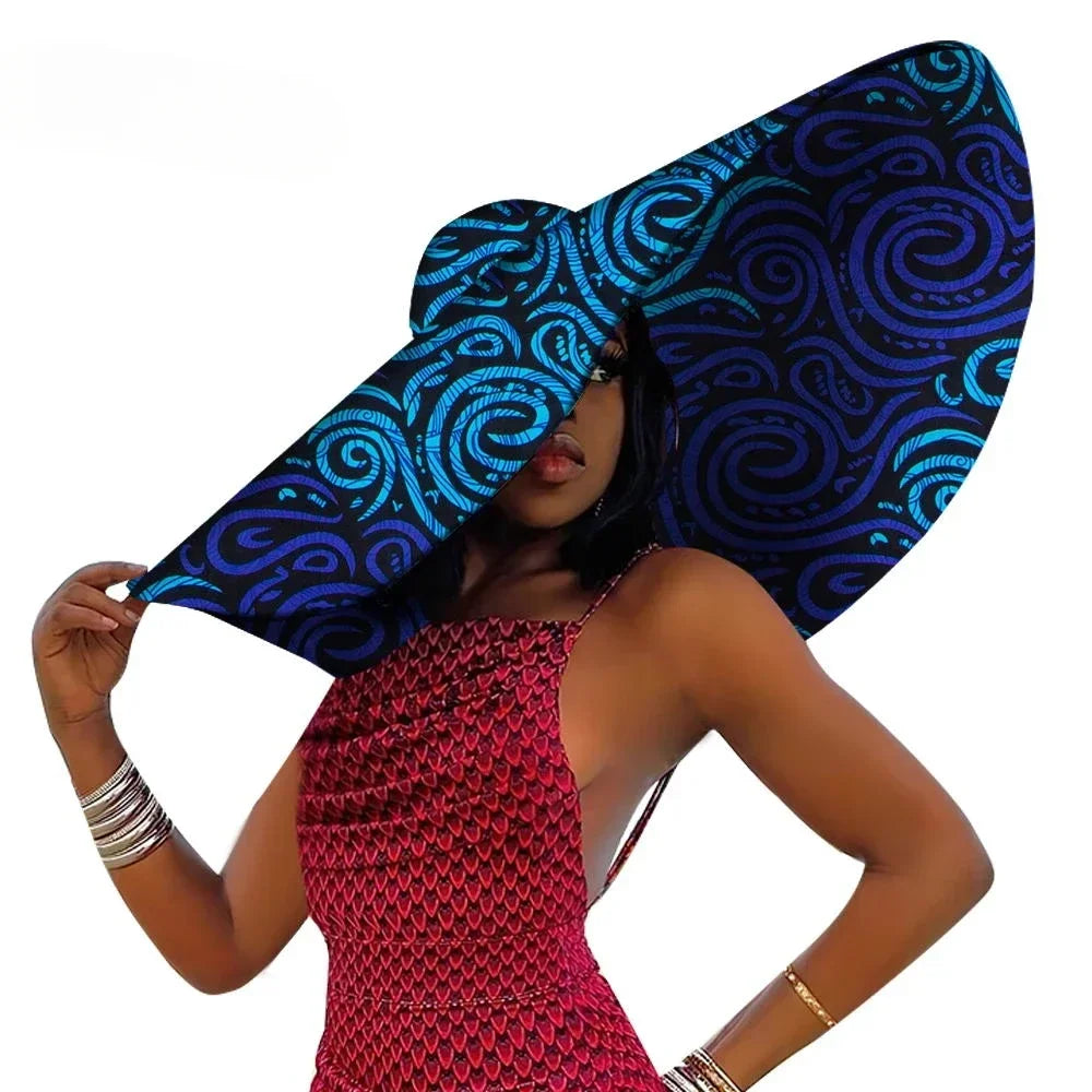 African Women Summer Beach Hat โ Large Brim Ankara Sun Hat