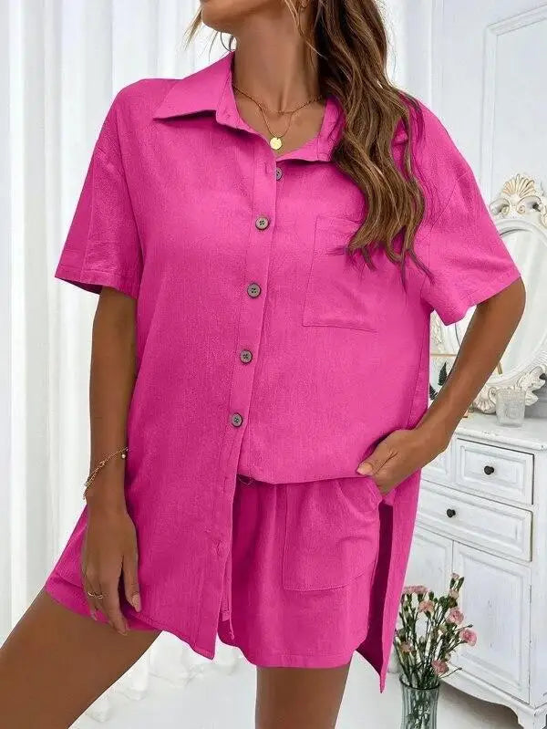 Stay Cool & Stylish This Summer – Women's Cotton Linen Two-Piece Set