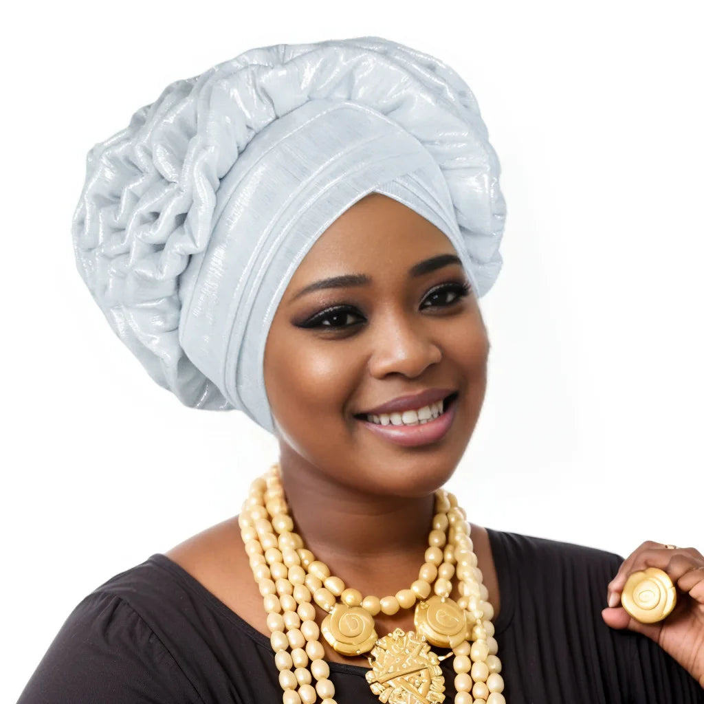 Glitter Ruffled Turban Hijab Bonnet for Women