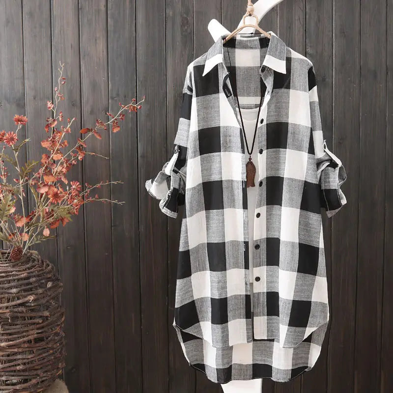 Women's Plaid Cotton Shirt – Chic & Elegant Blouse for Effortless Style