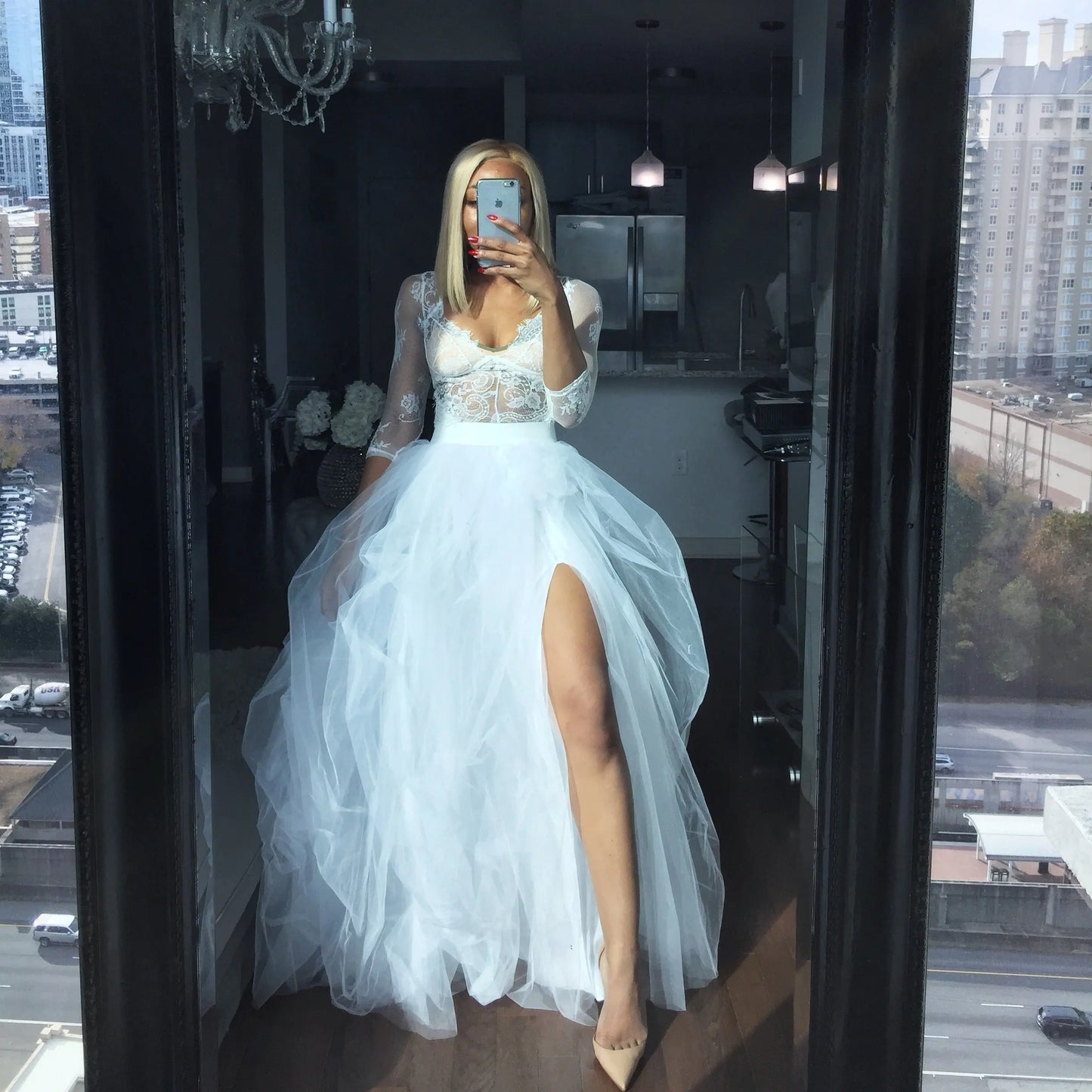 Women’s Tutu Long Skirt – Front Split Layered Tulle Puffy Skirts