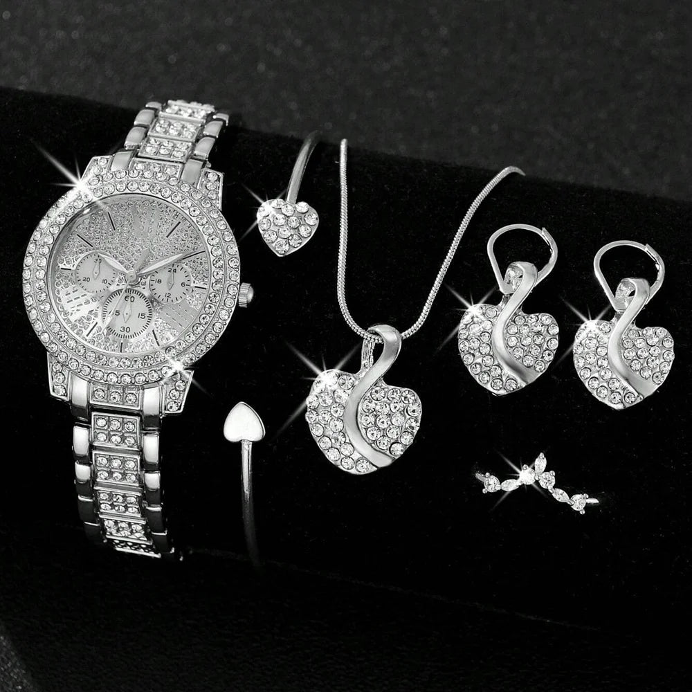 Elegant Women's Quartz Watch & Jewelry Gift Set