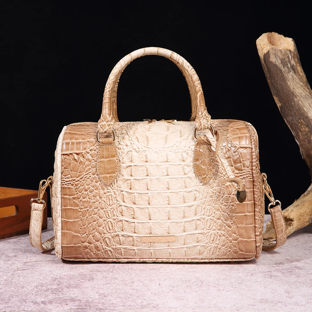 The Ombre Crocodile Embossed Boston Handbag