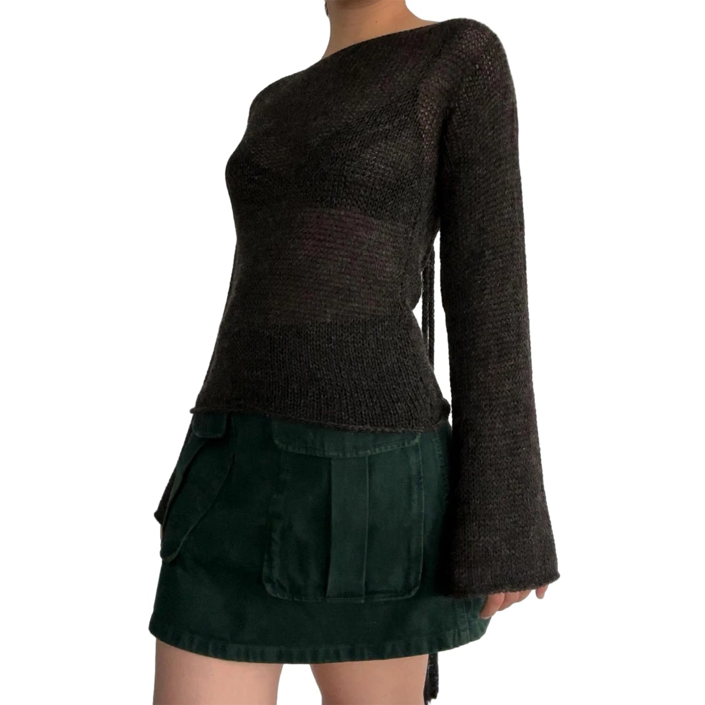 Fashion Women's Tie-Back Sweater – Y2K-Inspired Knit Pullover