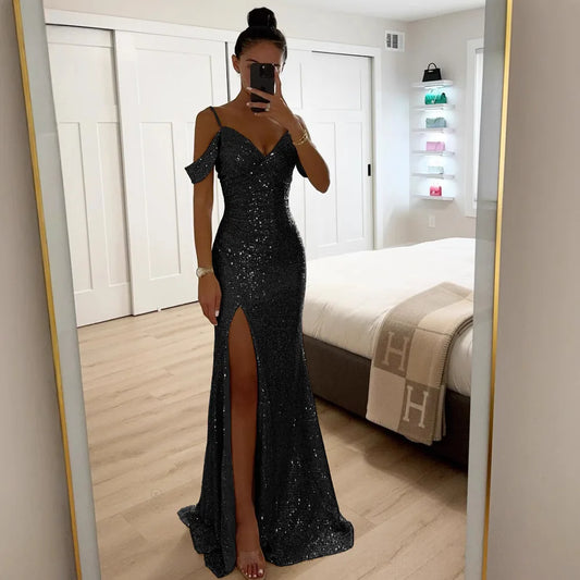 Elegant Floor-Length Spaghetti Strap Dress – Sexy & Club Style
