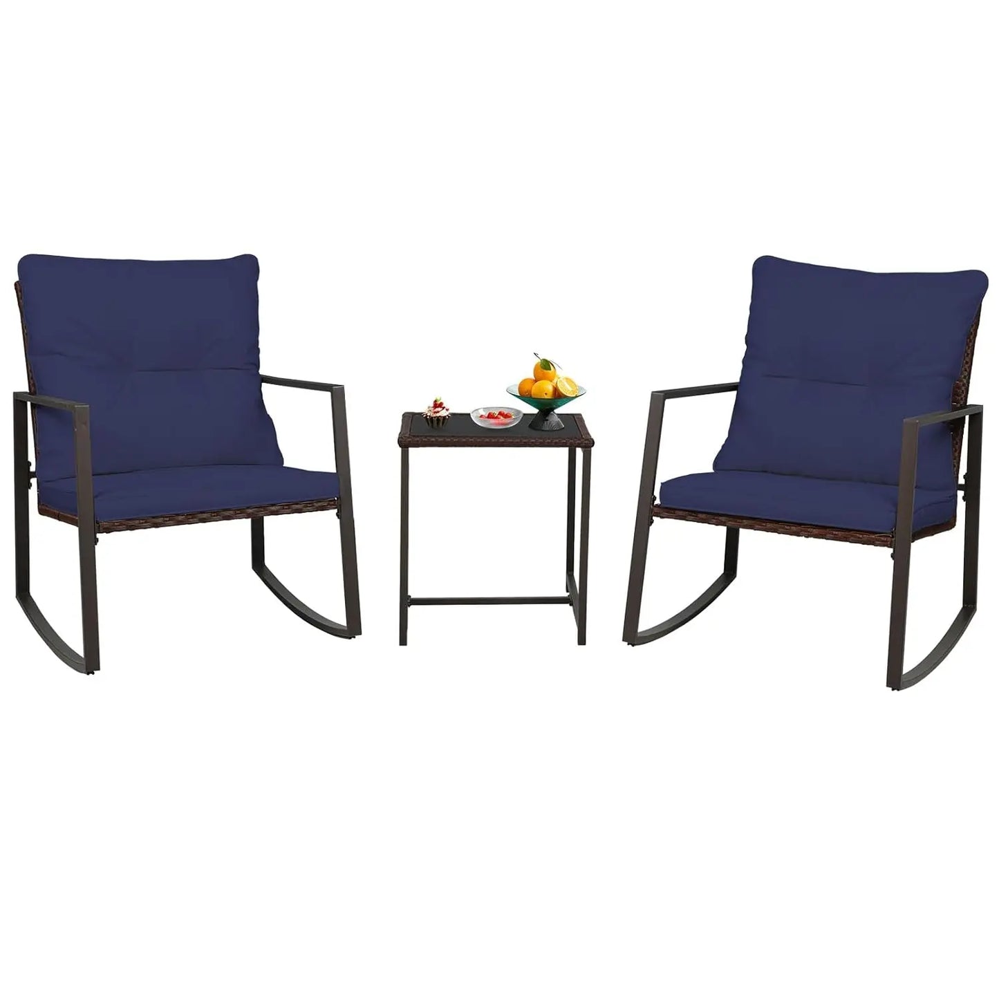 SUNCROWN 3-Piece Outdoor Patio Bistro Set with Rocking Chair