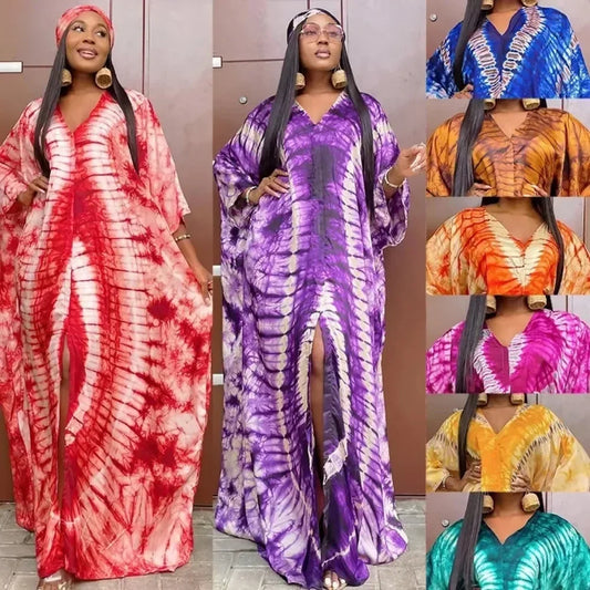 African Retro Long Robe Dress with Headscarf