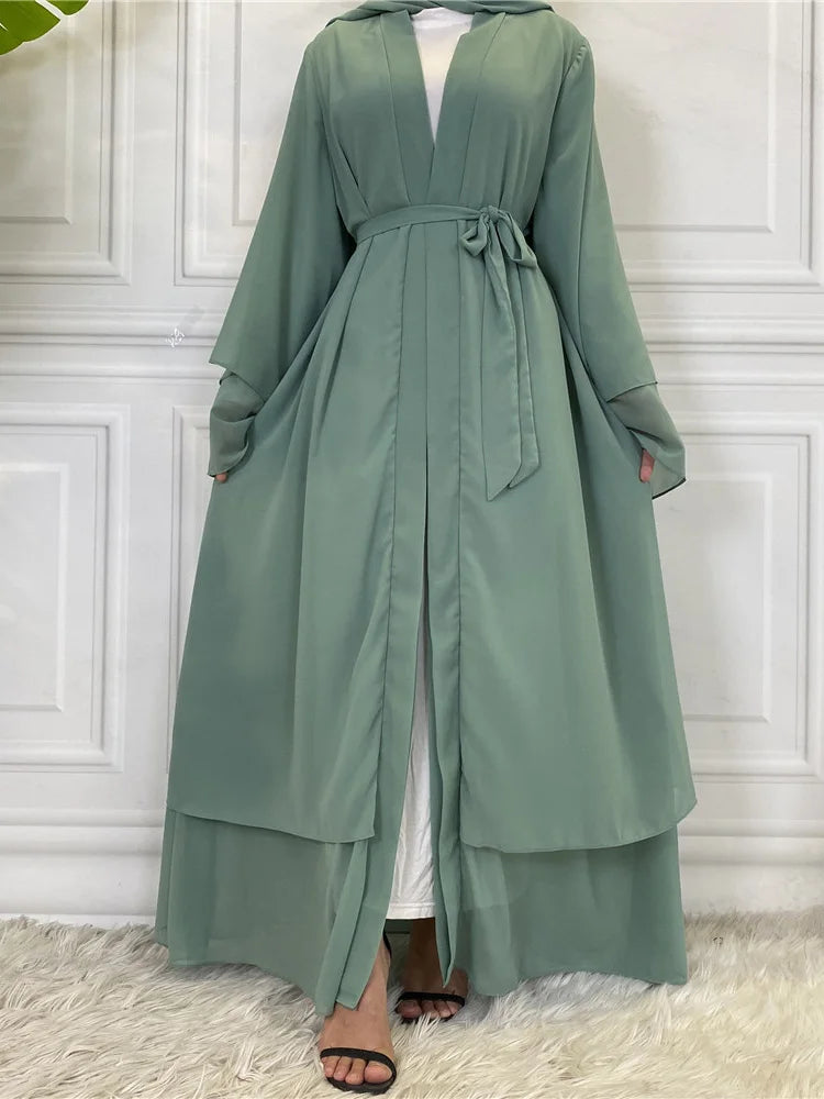Latest Muslim Abaya – Two-Layer Chiffon Elegant Cardigan Robe for Women