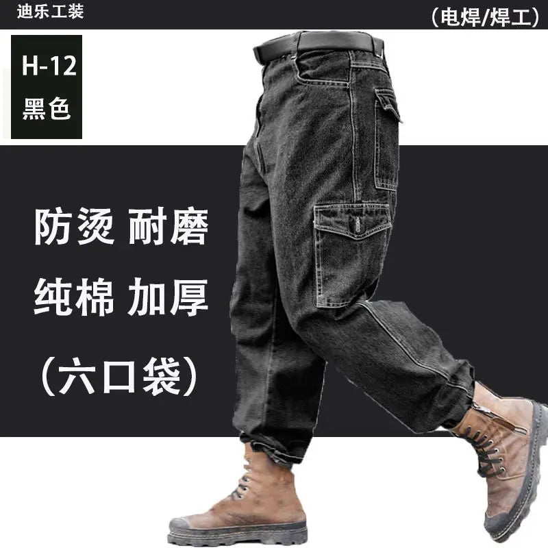 Men's Workwear Overalls Pants – Durable, Thickened Cotton Denim with Multiple Pockets