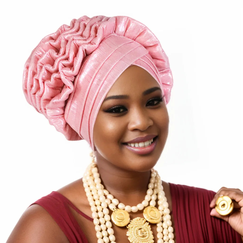 Glitter Ruffled Turban Hijab Bonnet for Women